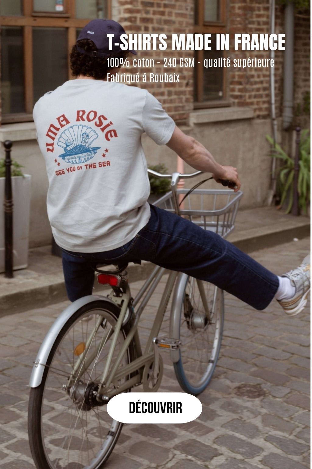 t-shirt made in france gris avec coquillage pour homme