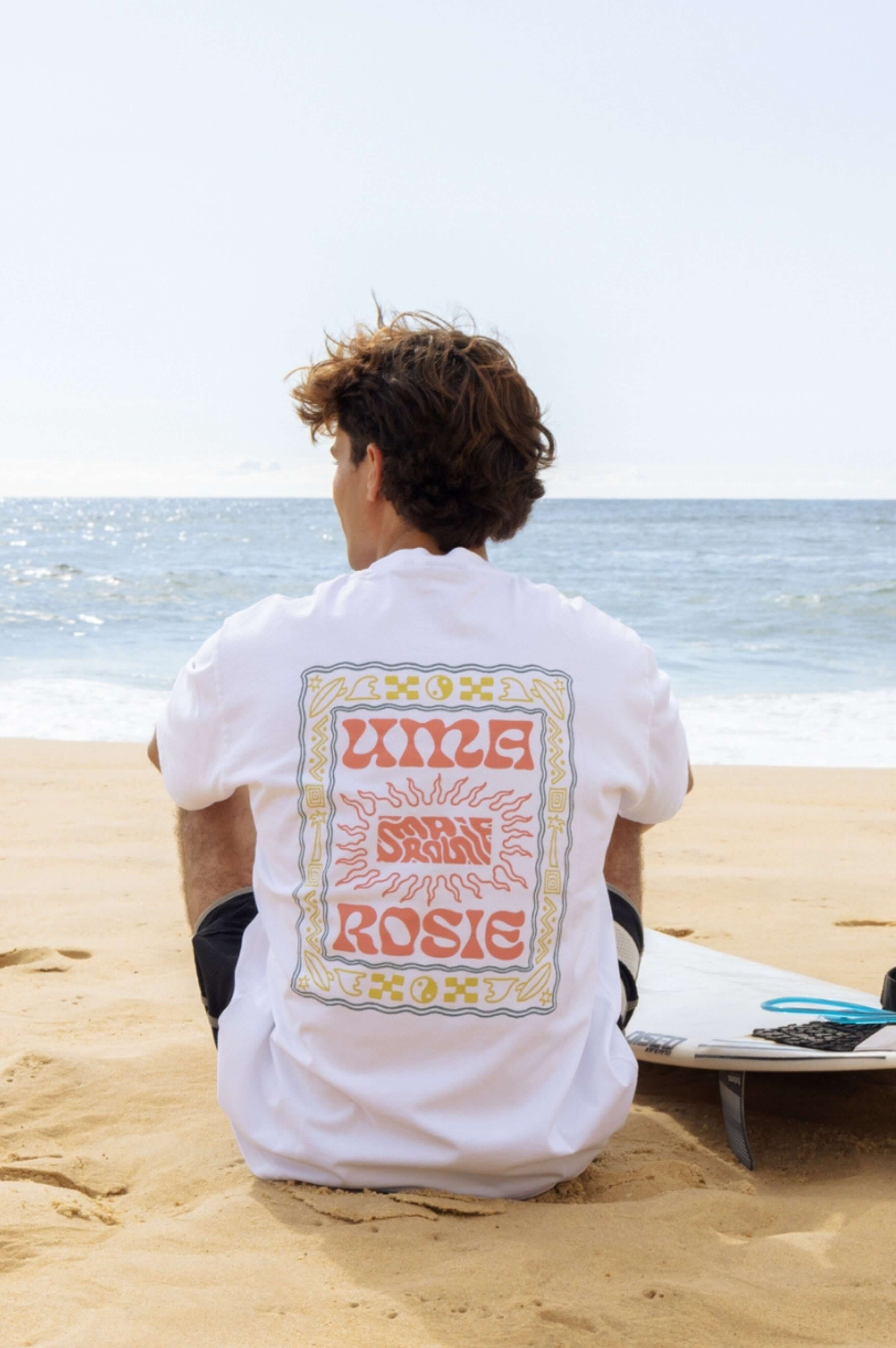 t-shirt éco-responsable blanc pour homme imprimé surf rétro