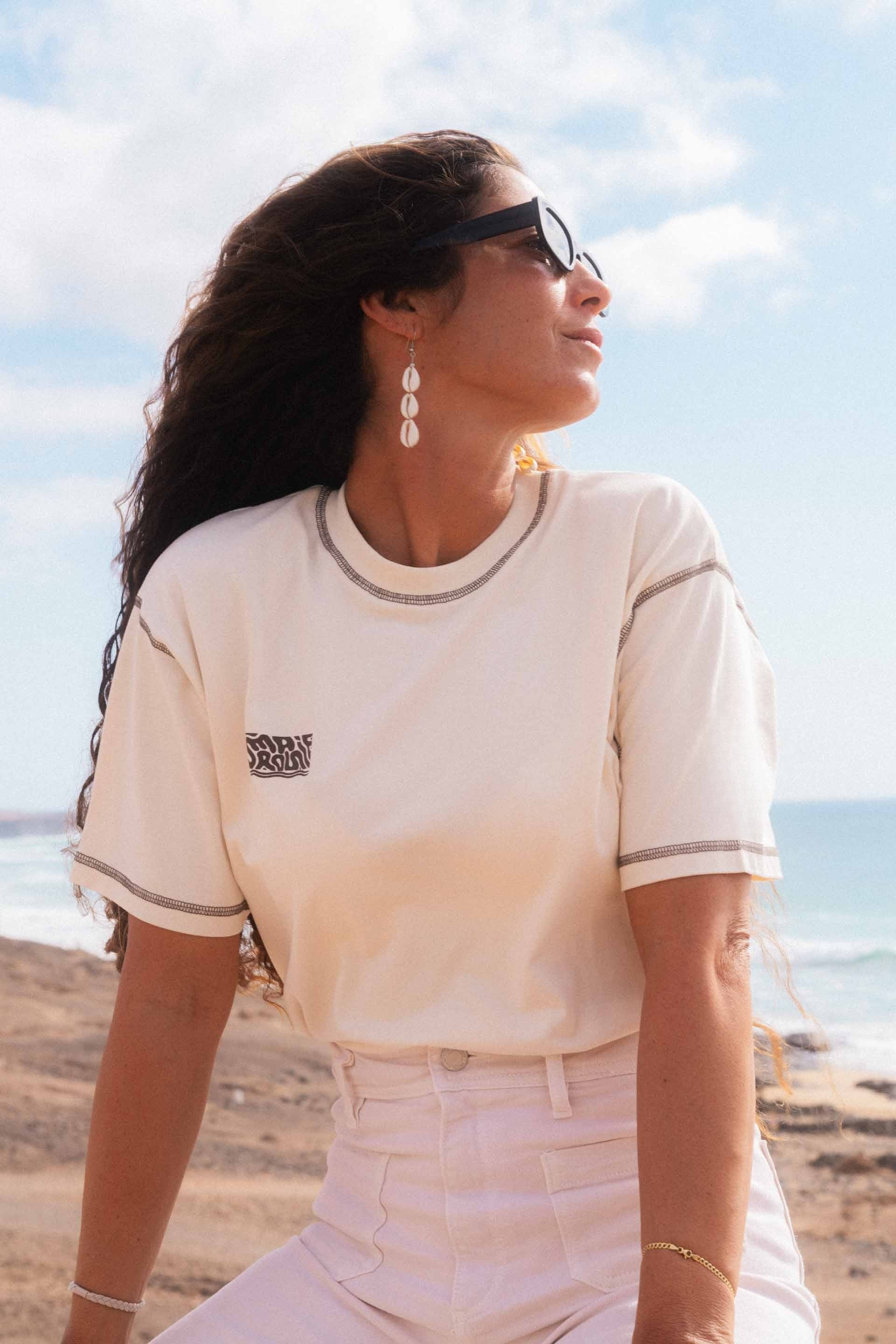 t-shirt avec coutures femme ecru