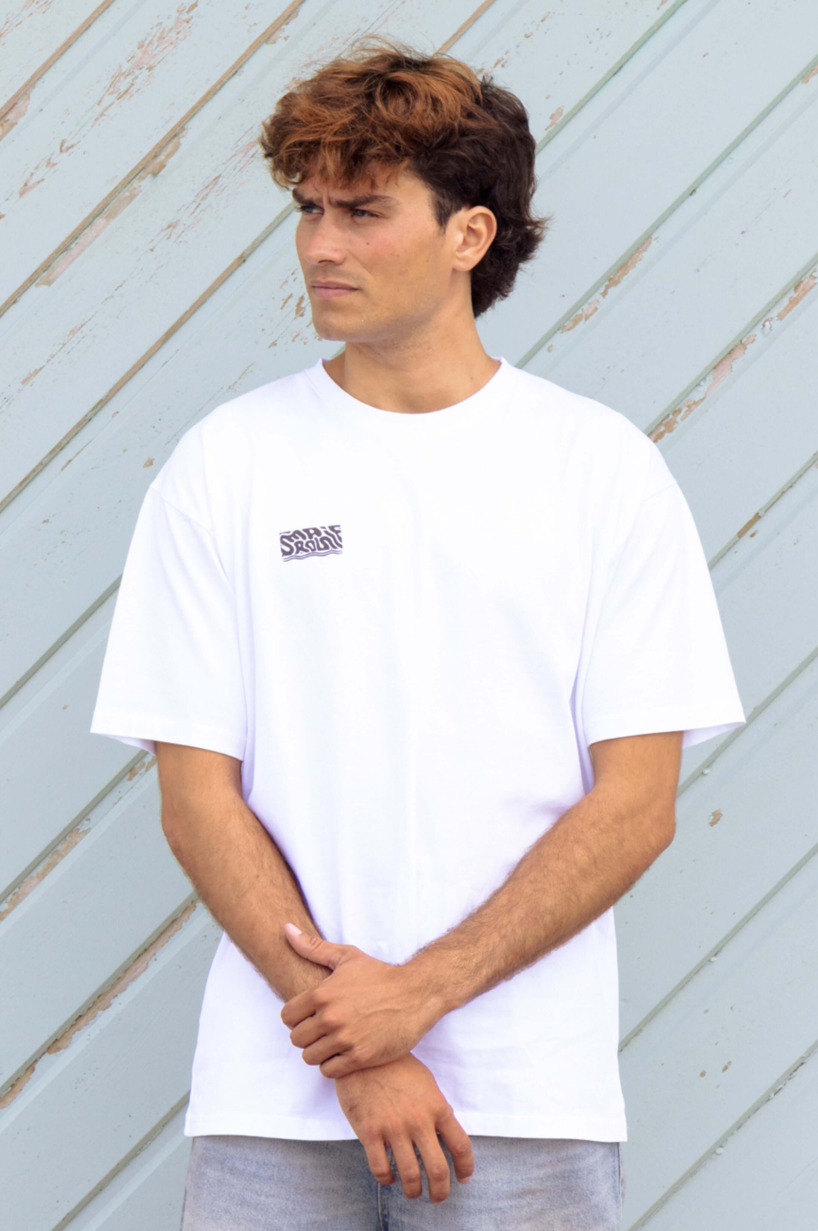 t-shirt blanc éco-responsable Homme et Femme relief dos skate