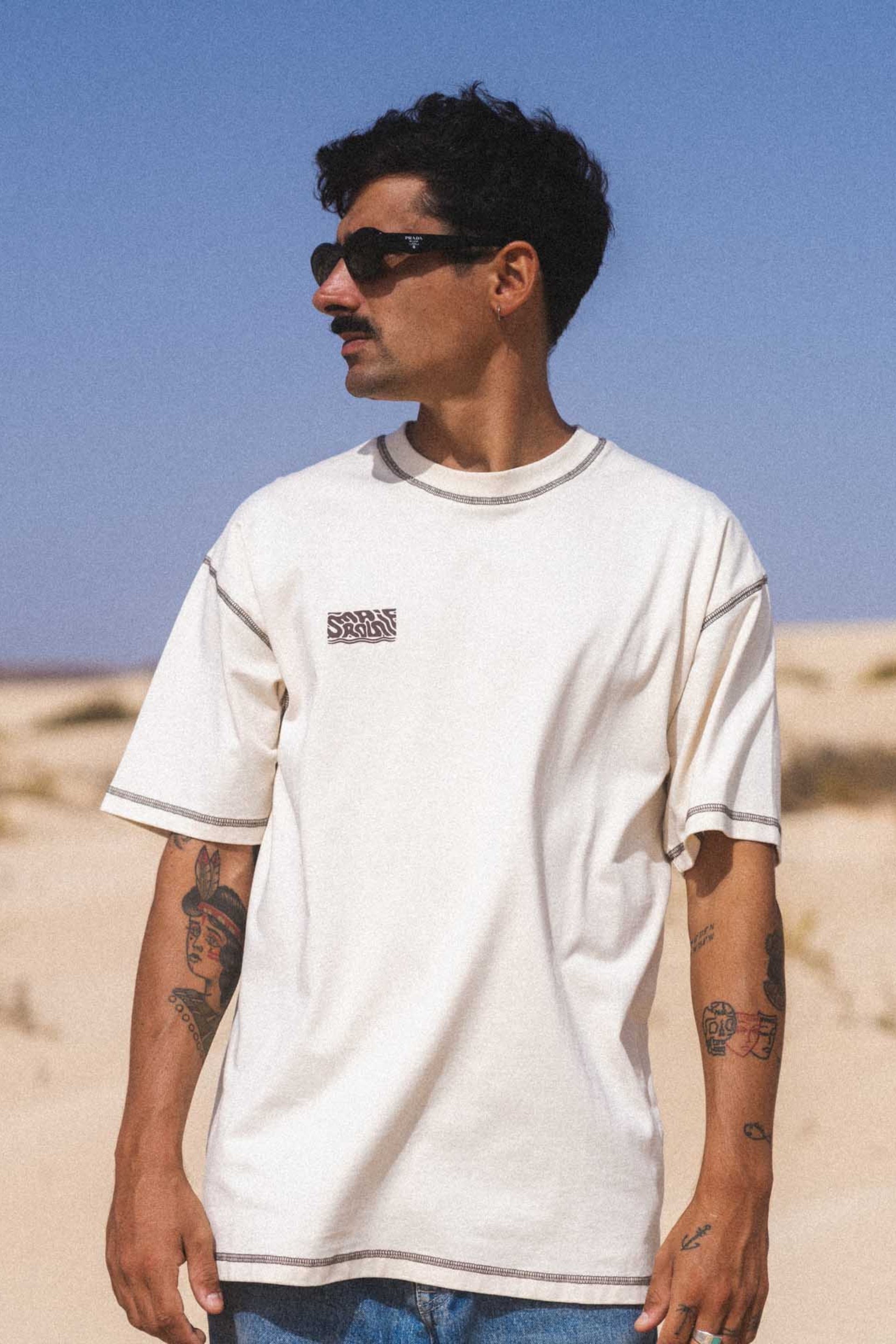 t-shirt homme ecru ethique avec surpiqures