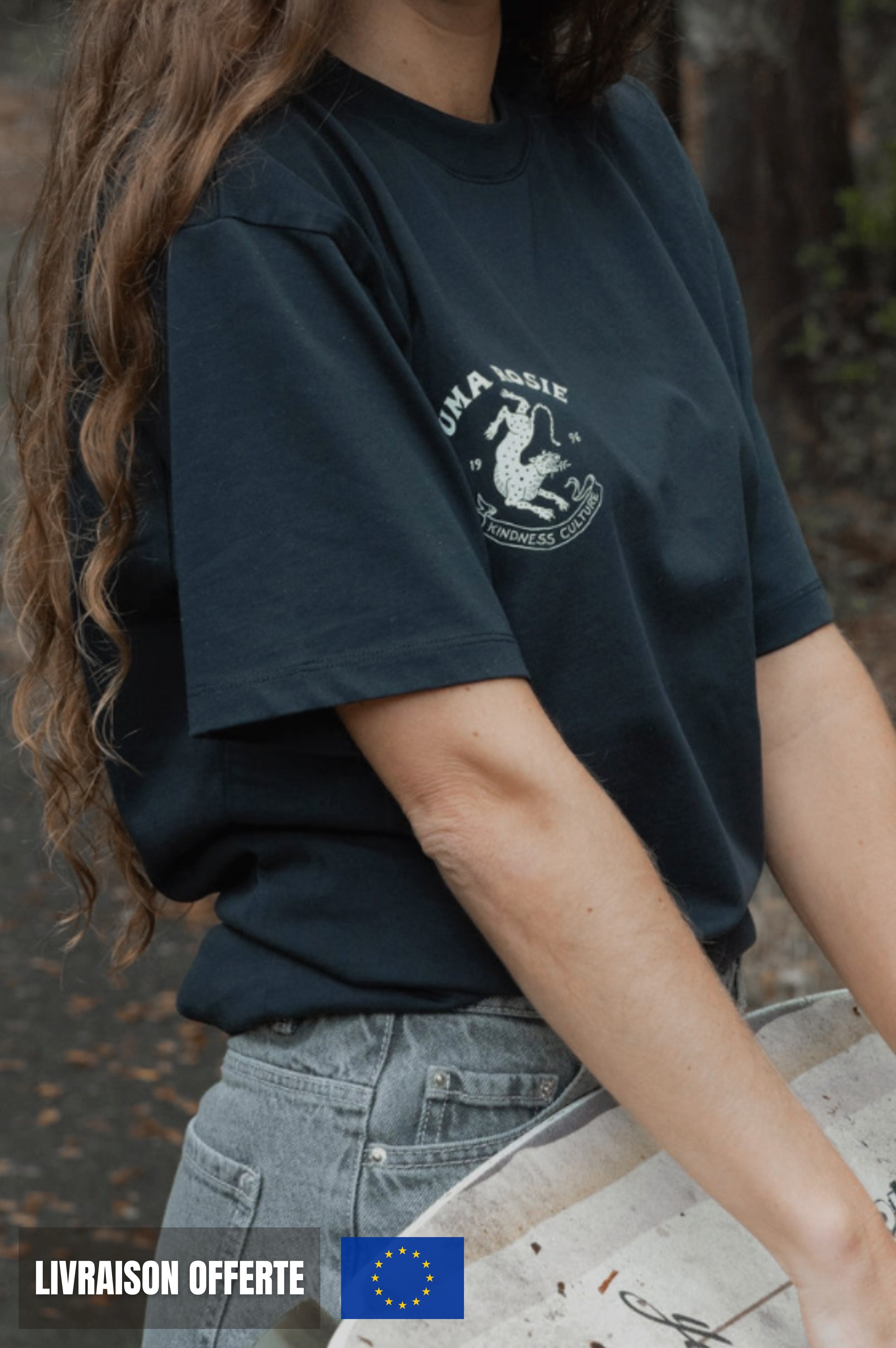 t-shirt noir éco-responsable imprimé tigre homme et femme