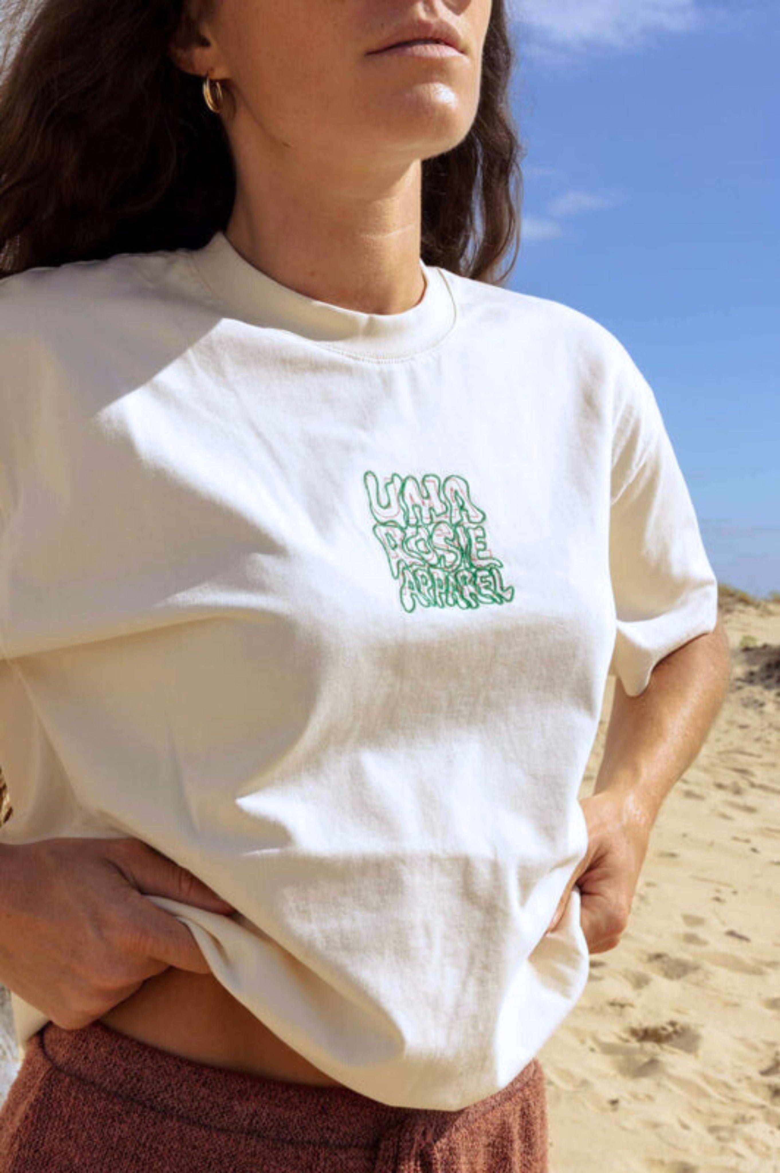 t shirt eco responsable avec broderie femme ecru